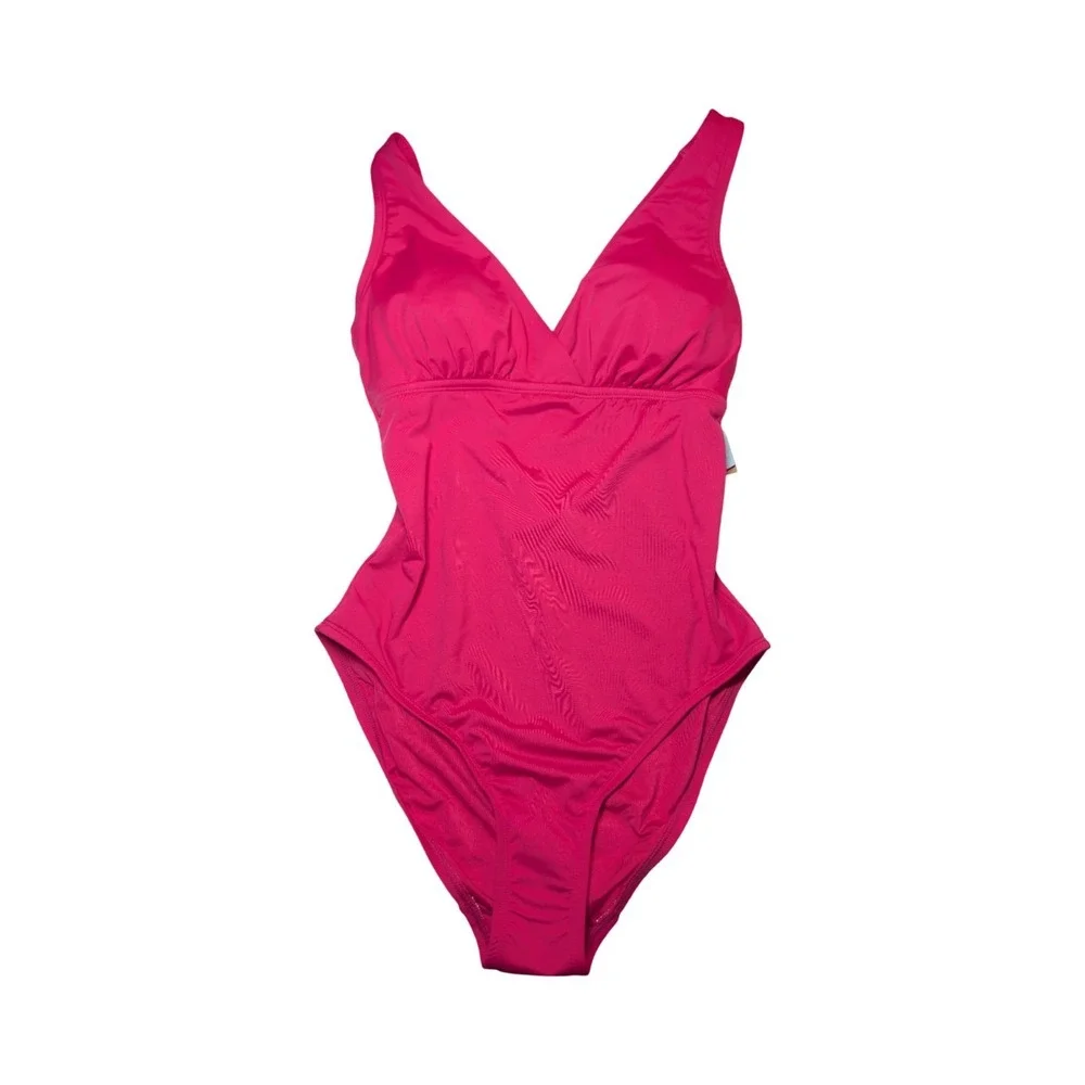 ⭐D4 Shade & Shore Swimsuit Womens Pink One Piece V-Neck Strappy Back - M